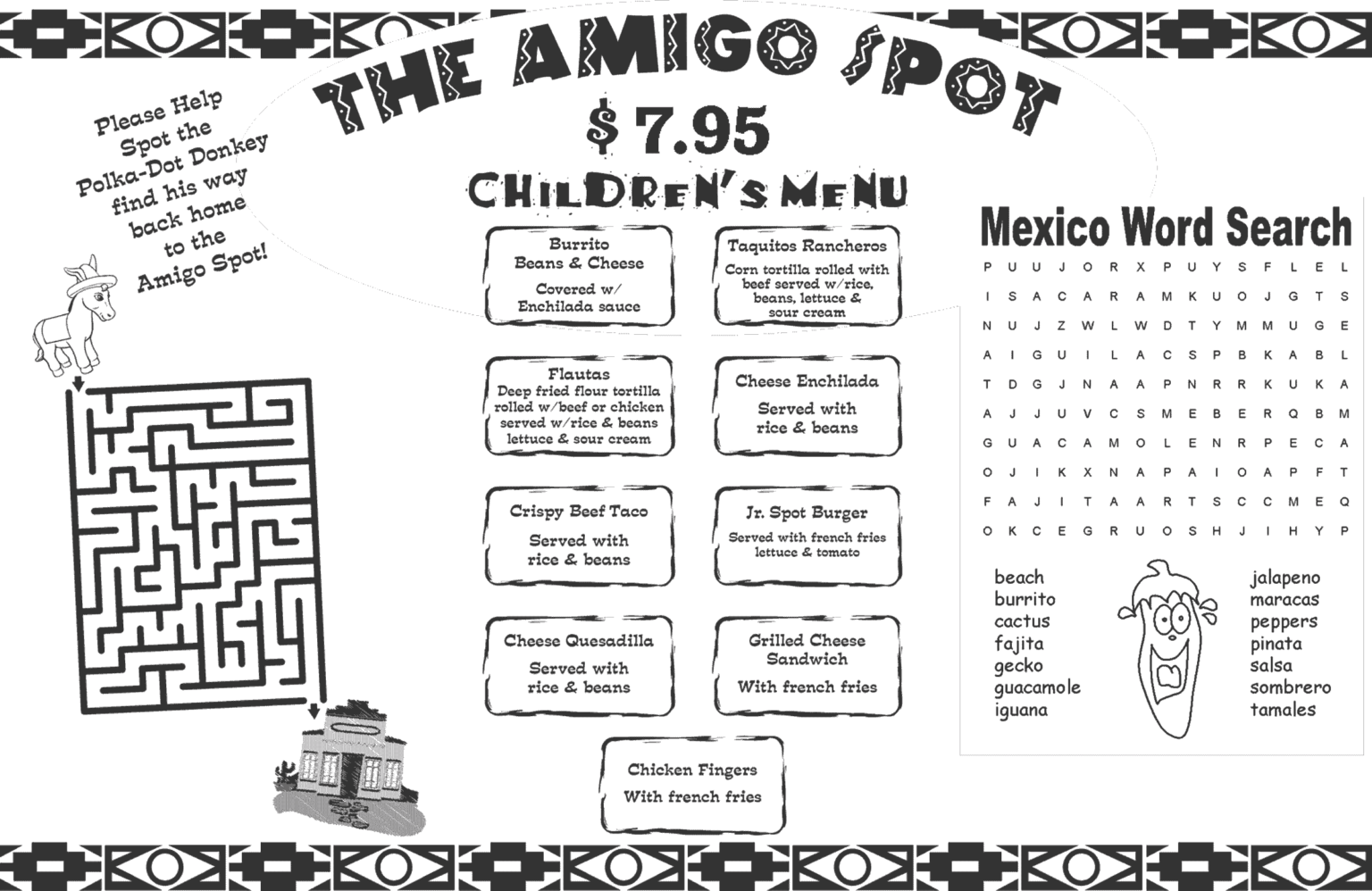 Kids Menu - Call (619) 297-2231 for details